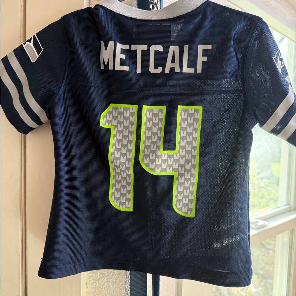 NFL Seahawks metcalf Kids Navy and Lime Green Jersey